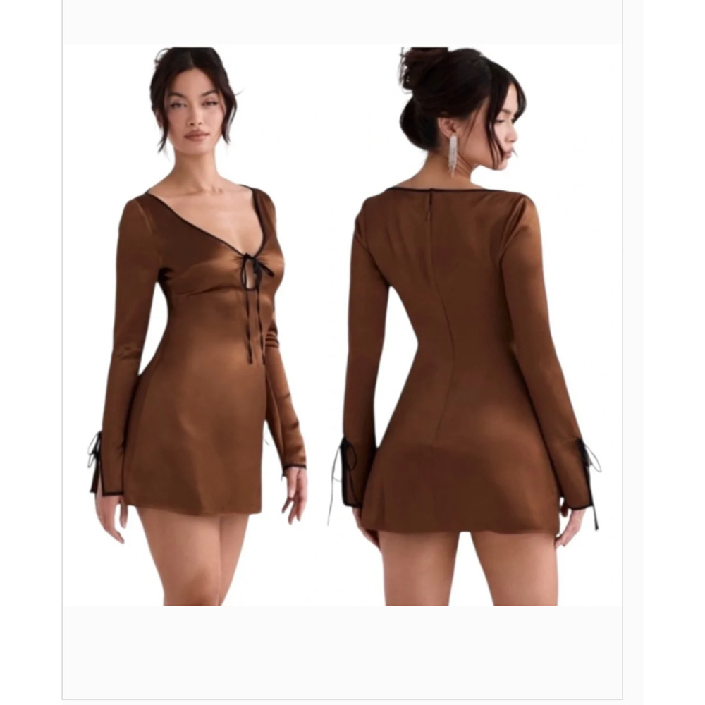 NWT House of CB Sakina Copper Satin Mini Dress Size Small - Picture 2 of 13